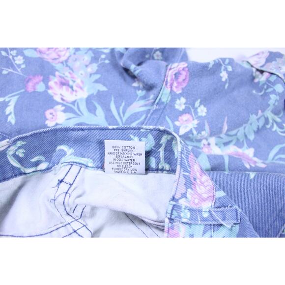 Vintage denim shorts floral blue high waisted 80s 90s grunge button up sz M - Picture 4 of 5